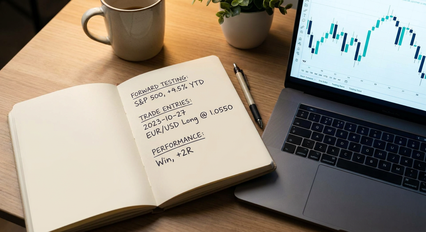 Trading journal review with forward testing notes