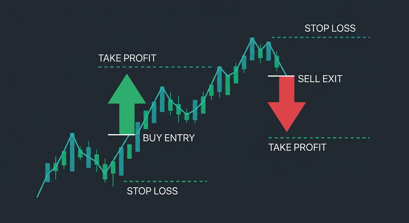 Trading chart showing entry and exit points with stop loss and take profit levels